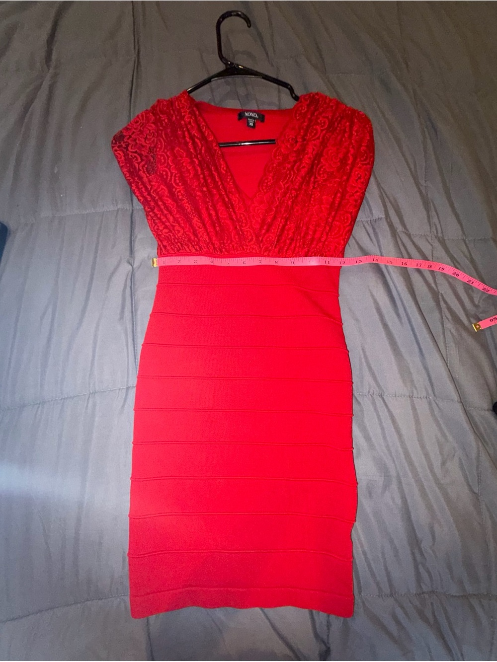 XOXO Red Lace Deep V Bodycon Bandage Dress XS - Picture 5 of 6